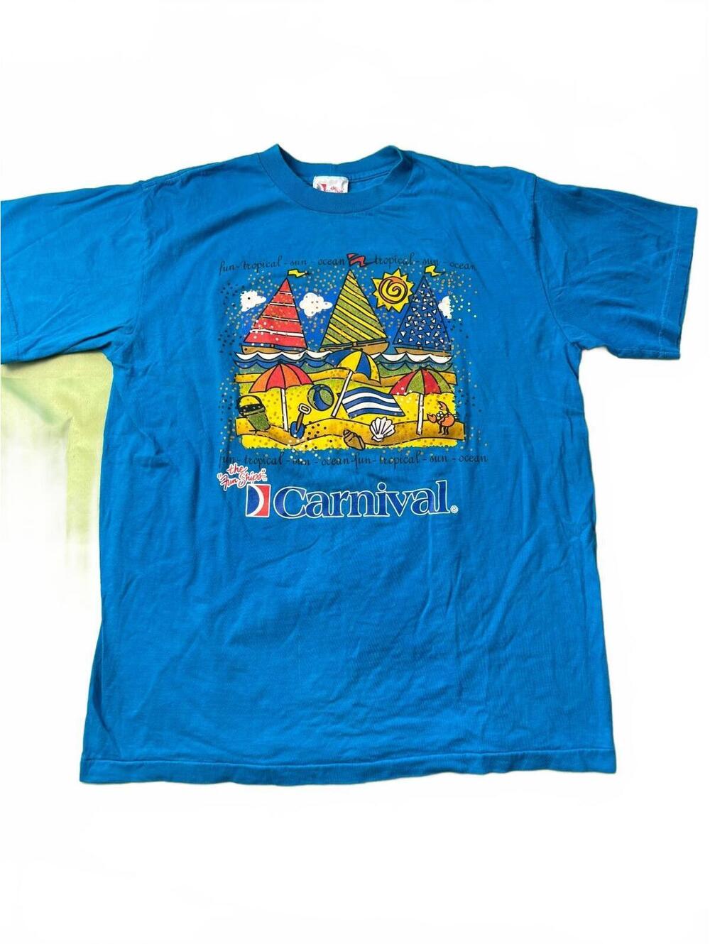 Vintage 90s Carnival Fun Ships Beach Graphic T-Shirt XXL